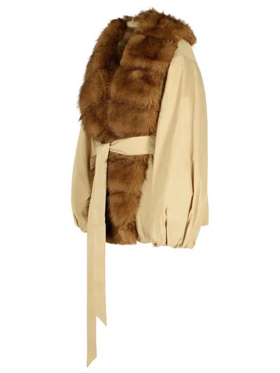 Rotate Birger Christensen Giacca Con Collo In Pelliccia Sintetica Beige In Sand