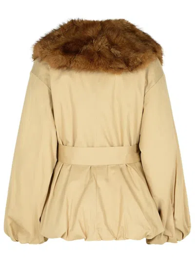 Rotate Birger Christensen Giacca Con Collo In Pelliccia Sintetica Beige In Sand