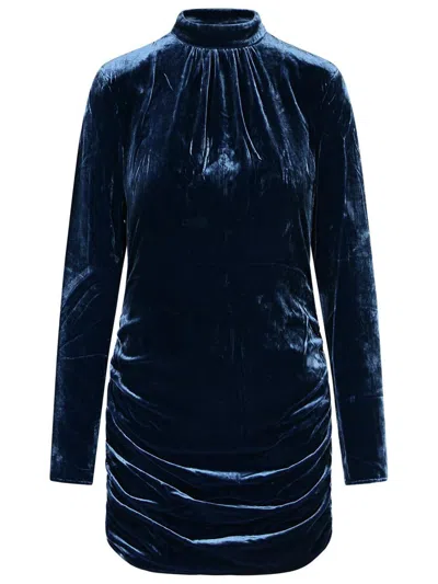Rotate Birger Christensen Blue Mini Dress With High Neck And Rear Zip Closure In Velvet Woman In Animal Print