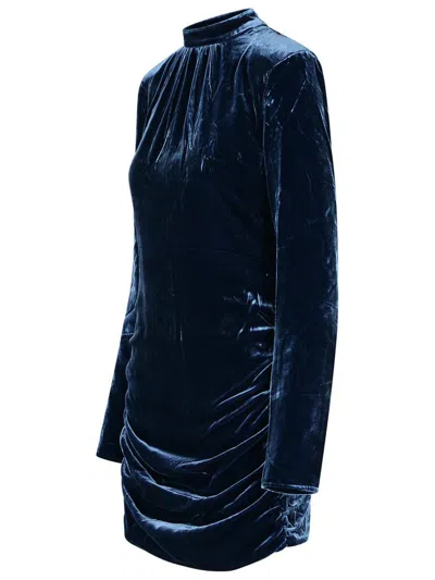 Rotate Birger Christensen Blue Mini Dress With High Neck And Rear Zip Closure In Velvet Woman In Animal Print