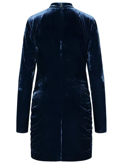 Rotate Birger Christensen Blue Mini Dress With High Neck And Rear Zip Closure In Velvet Woman In Animal Print