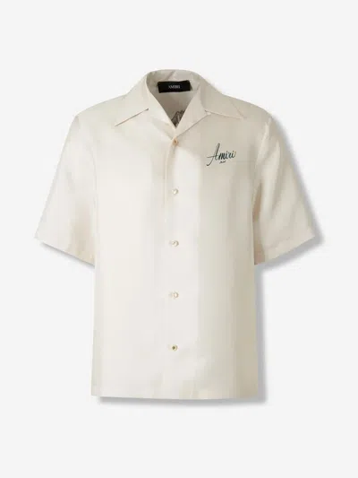 Amiri Convertible-collar Logo-print Silk-twill Shirt In White