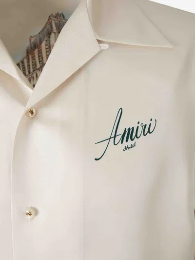 Amiri Convertible-collar Logo-print Silk-twill Shirt In White