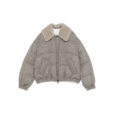 Brunello Cucinelli Wool-blend Down Jacket In Gray