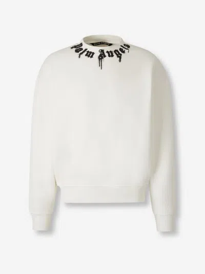 Palm Angels White Cotton Sweatshirt In Gray