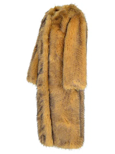 Rotate Birger Christensen 'bina' Beige Polyester Faux Fur Coat In Brown