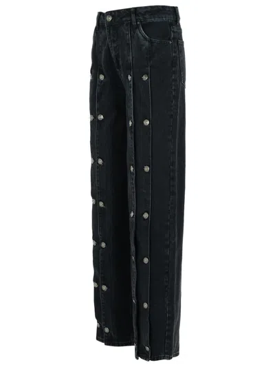 Rotate Birger Christensen Dizie Wide Leg Cotton Blend Trousers In Black