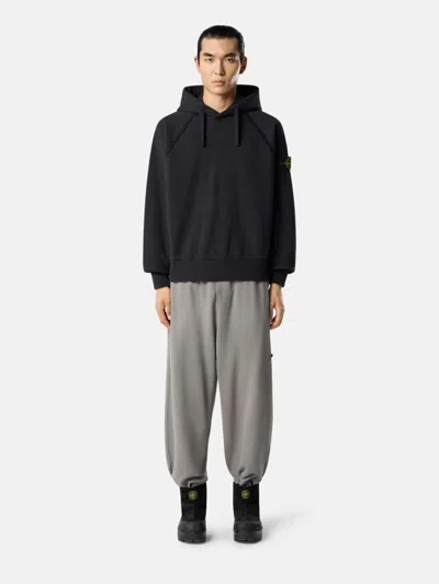 Stone Island Brushed Organic Cotton Fleece Oversized Fit Hoodie Clothing In Black
