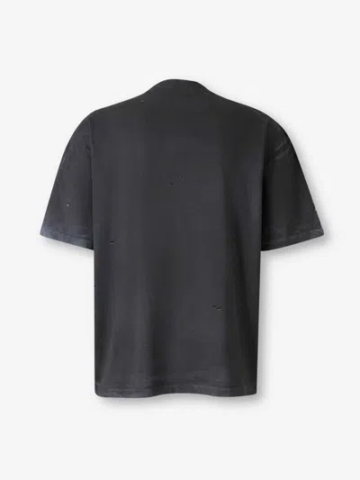 Acne Studios Exford U Distressed Coated Button Logo Graphic T-shirt In Black