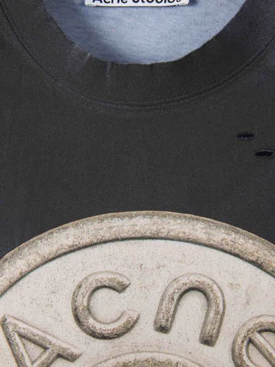 Acne Studios Exford U Distressed Coated Button Logo Graphic T-shirt In Black