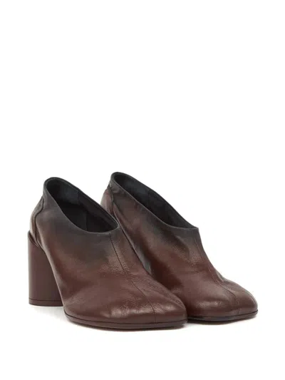 Mm6 Maison Margiela Block Heel Round Toe Anatomic Pumps In Brown