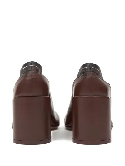 Mm6 Maison Margiela Block Heel Round Toe Anatomic Pumps In Brown