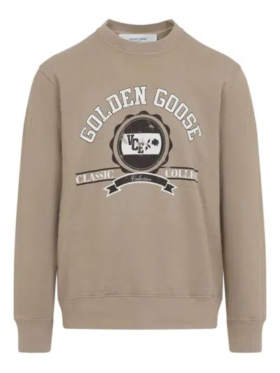 Golden Goose College Print Crewneck Cotton Sweatshirt In Neutral