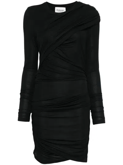 Isabel Marant Étoile Draped Jersey Mini Dress With Long Sleeves In Black