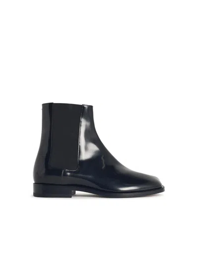 Maison Margiela Black Leather Tabi Ankle Boots In Animal Print