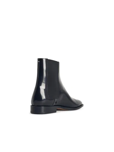 Maison Margiela Black Leather Tabi Ankle Boots In Animal Print
