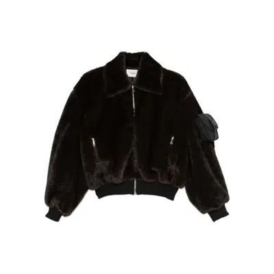Coperni High-collar Brown Synthetic Fur Bomber Jacket In Brown