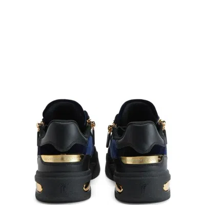 Giuseppe Zanotti Low Top Sneakers With Round Toe And Gold Accents In Black