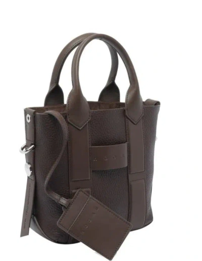 Hogan Small Script Leather Handbag In Brown