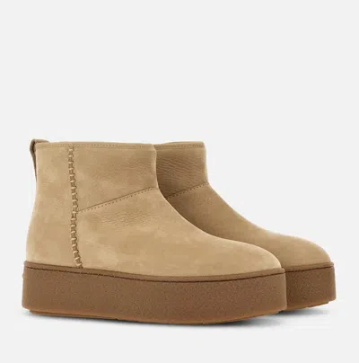 Hogan Beige Suede Ankle Boots In Brown