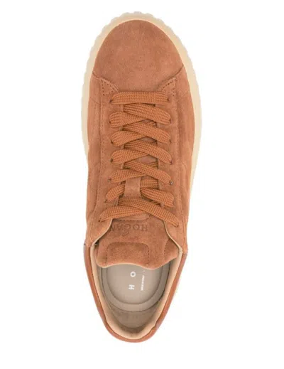 Hogan Brown Suede Sneakers With Smooth Leather Heel In Animal Print