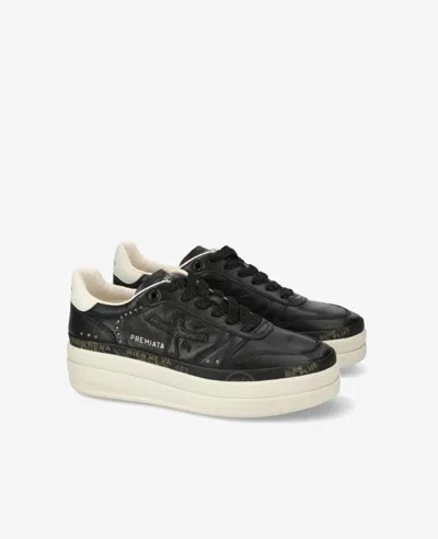 Premiata Stylish Low Top Sneakers With Platform Sole In Black
