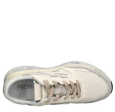 Premiata Light Beige Calf Leather Low-top Sneakers With Metallic Accents In Neutral