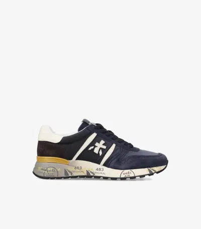 Premiata Casual Low Top Sneakers With Contrast Sole In Blue