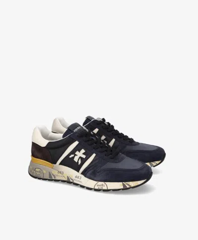 Premiata Casual Low Top Sneakers With Contrast Sole In Blue