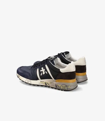 Premiata Casual Low Top Sneakers With Contrast Sole In Blue