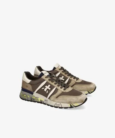 Premiata Lander Cross-detail Suede Sneakers In Brown