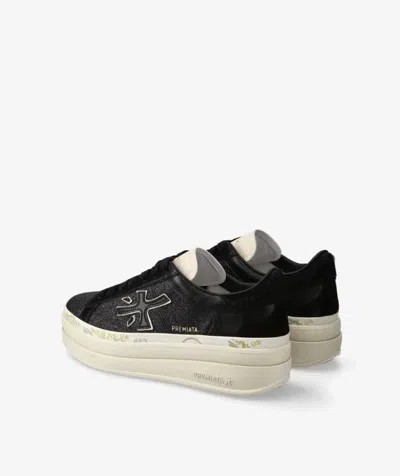Premiata Platform Sneakers With Glitter And Contrast Tab In Black
