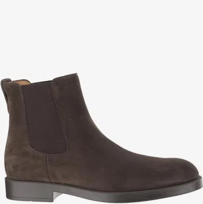 Tod's Round Toe Suede Chelsea Boots With Elastic Side Panels In Brown