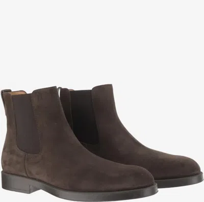 Tod's Round Toe Suede Chelsea Boots With Elastic Side Panels In Brown