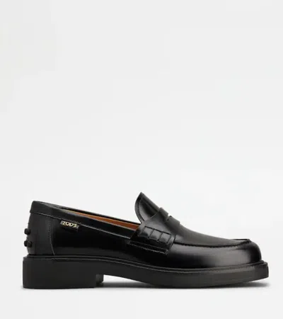 Tod's Gomma Leather Penny Loafers In Black