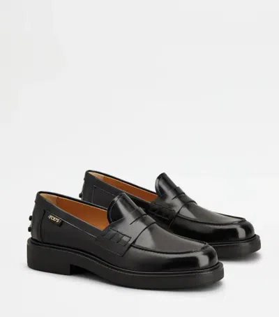 Tod's Gomma Leather Penny Loafers In Black