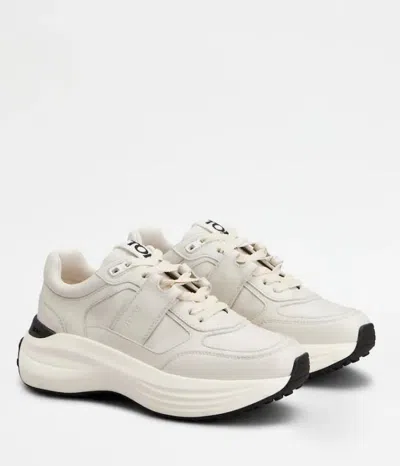 Tod's White Low Top Sneakers With Maix Logo Lettering On The Tongue In Leather And Fabric Woman In White
