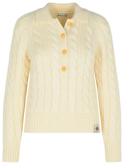 Bally Merino Wool Cable Knit Sweater Collared In Yellow