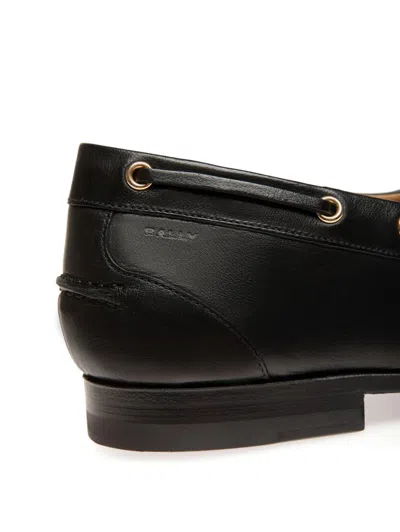 Bally Black Leather Moccasins With Lace-up Detailing And Debossed Logo In Black