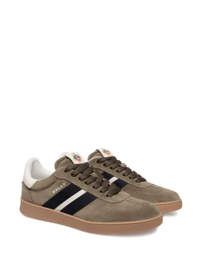 Bally Round Toe Suede Sneakers With Rubber Sole In Brown