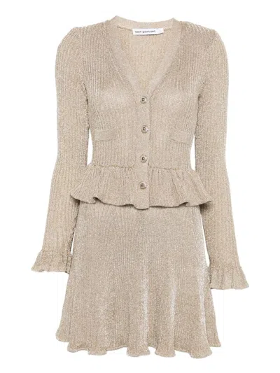 Self-portrait Gold Lurex Knit Mini Dress Clothing In Neutral