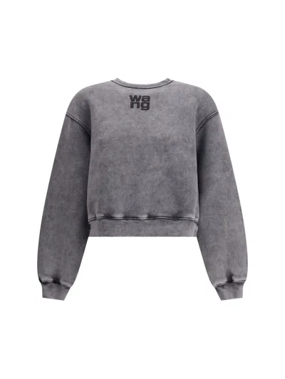 Alexander Wang Embossed Logo Crewneck Sweatshirt In Gray
