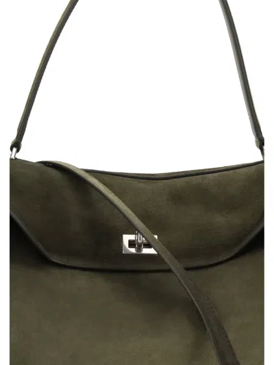 Balenciaga Olive Green Suede Medium Rodeo Handbag In Green