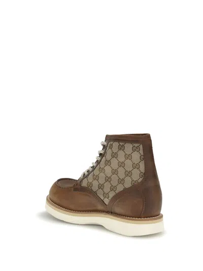 Gucci Laced Ankle Boot With Gg Insert Men In Brown