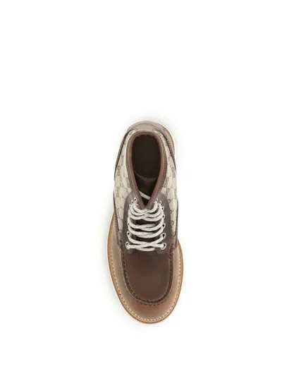 Gucci Laced Ankle Boot With Gg Insert Men In Brown