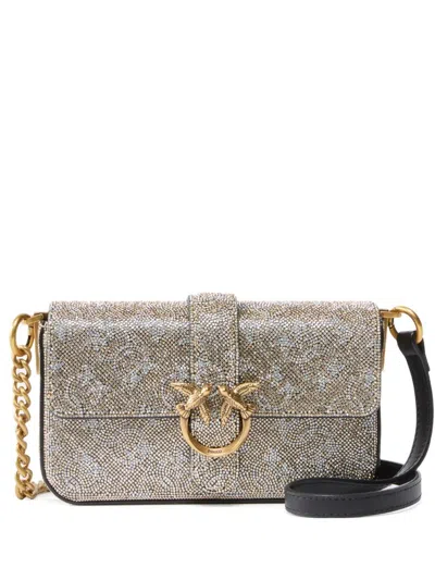 Pinko Love One Slouchy Baby Monogram Leather Crossbody Bag In Gray