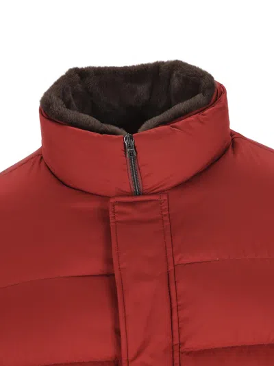 Herno Bomber Jacket In Arendelle And Faux Fur In Red