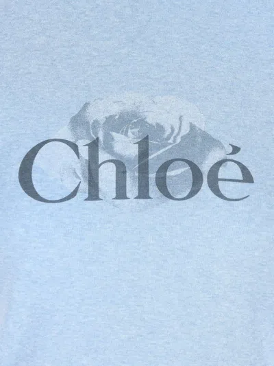 Chloé Short Sleeve Crew Neck T-shirt With Trim In Blue