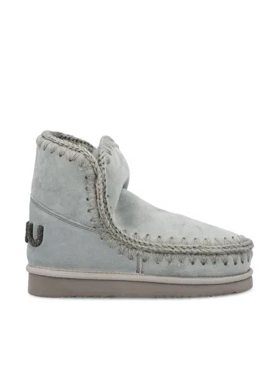 Mou Ankle-length Grey Sheepskin Boots With Glitter Logo In Blue