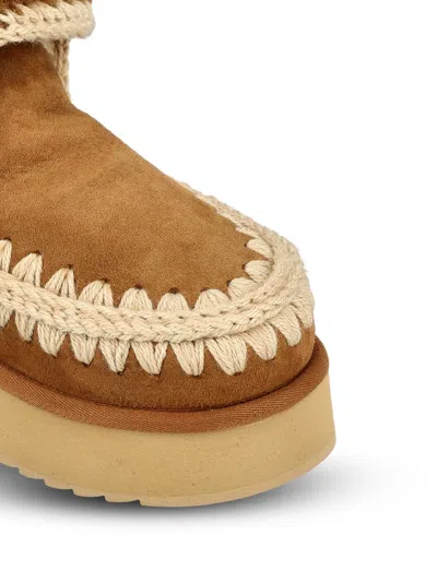 Mou Mini Eskimo Beige Ankle Boots With Logo Patch On The Rear In Leather And Suede Woman In Brown